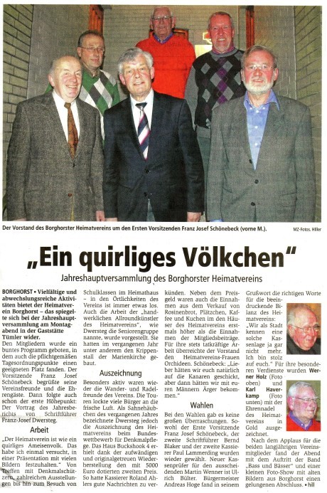 Jahreshauptversammlung 2010 (Münstersche Zeitung)